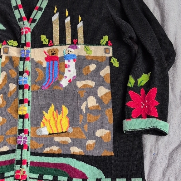 Storybook Knits Black and Green Christmas Cardigan - Picture 3 of 6